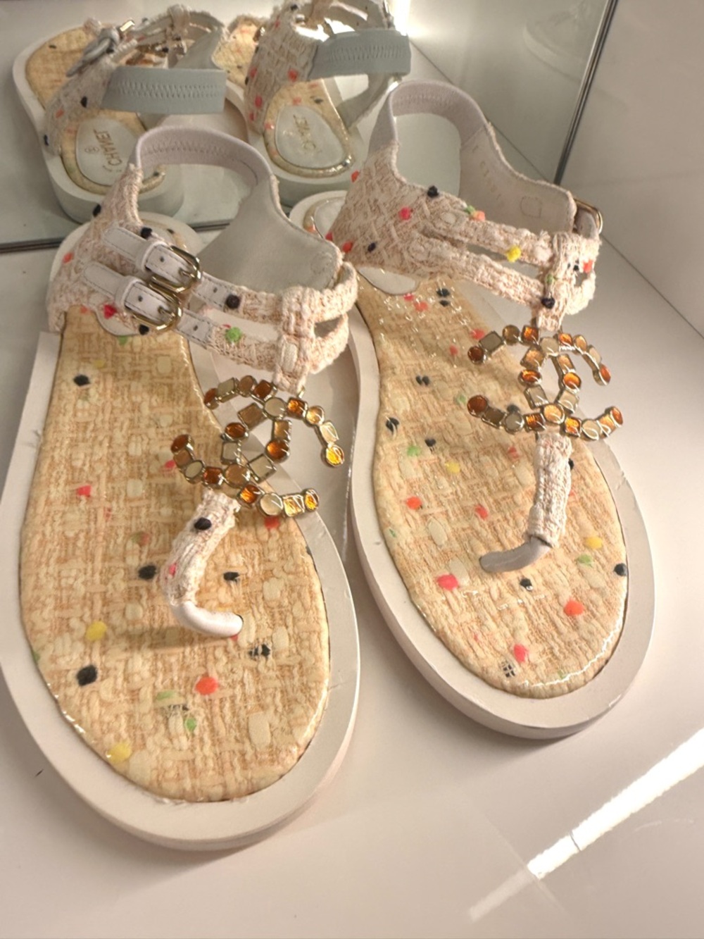 Chanel CC Tweed Multicolor Sandals Size 39